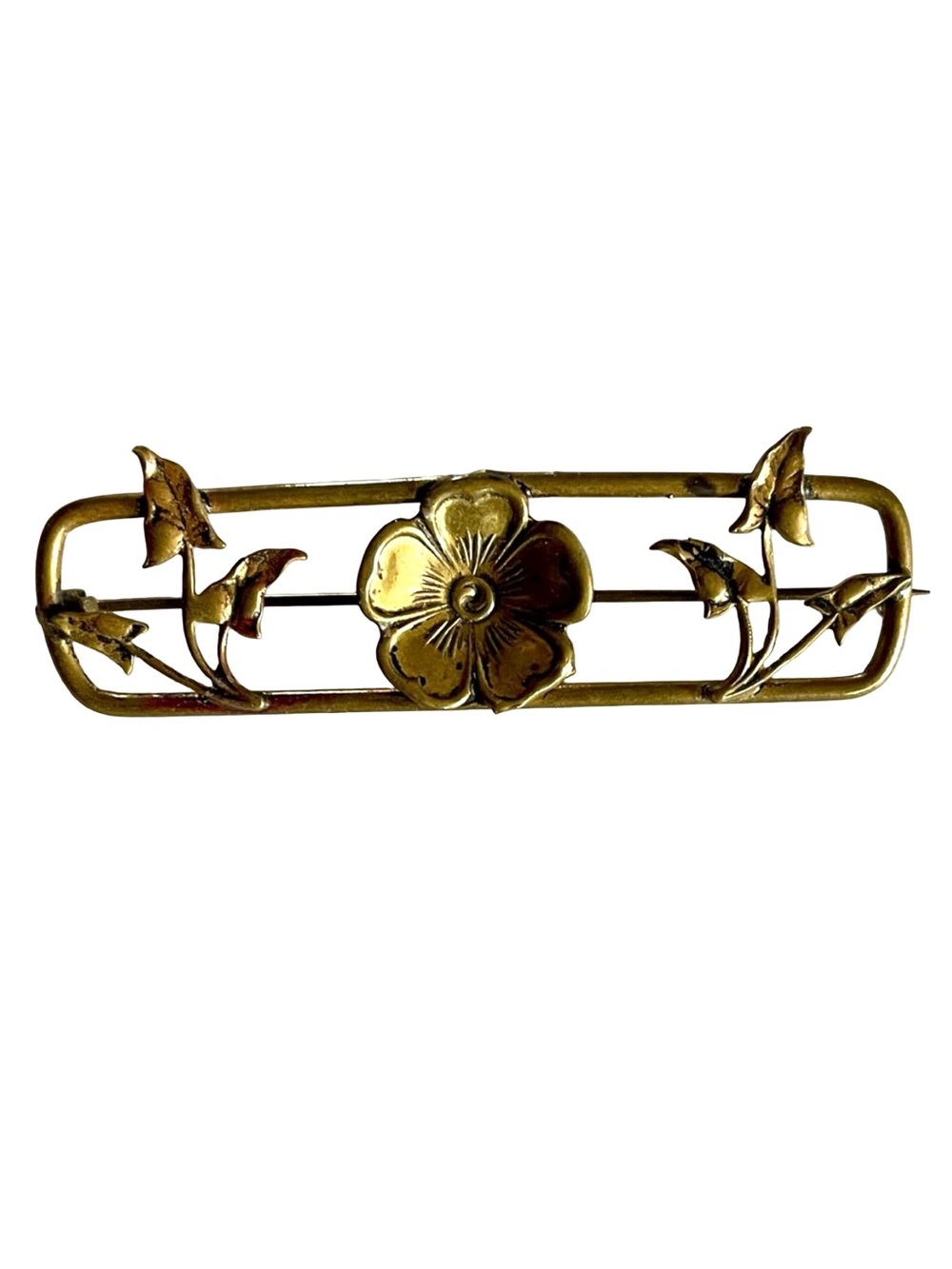 Vintage Louis Stern Rectangular Floral Bar Brooch Gold Filled Over Sterling
